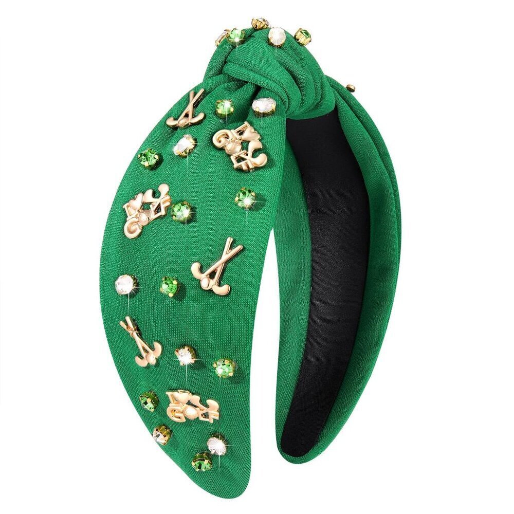 Women's Pearl Rhinestone Knotted Headband Sports Game Day Accessories